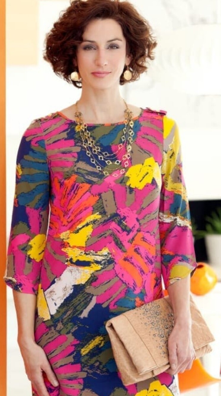 Tibi New York Colorful Silk  Abstract Print Shift Dress - Size 2